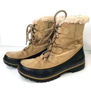 JBU Jambu Boots Teen Womens 7.5 M Bristol Snow Tan Black Faux Suede and Fur READ